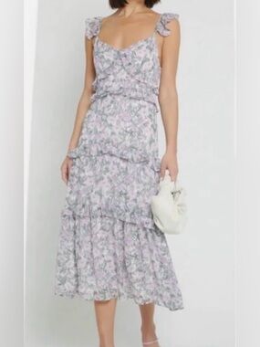 O.P.T. Floral Tiered Midi Dress Size Small Feminine